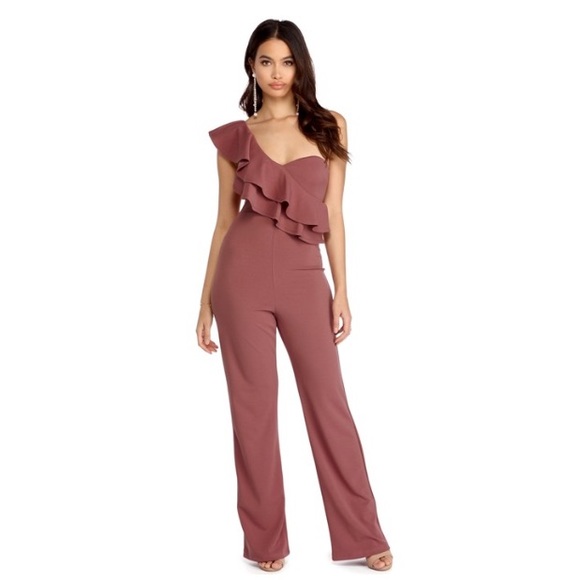 Windsor Pants - Ruffles One Shoulder Pink Jumper